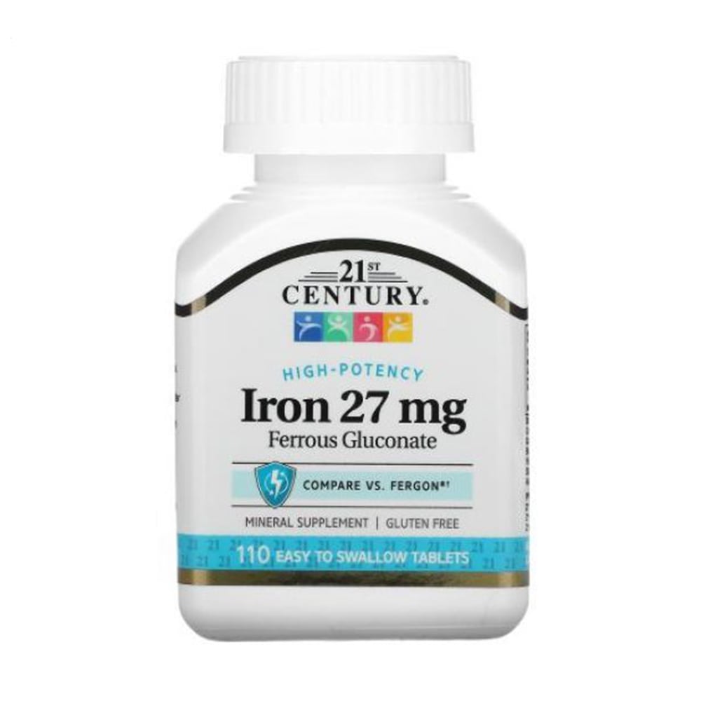 Залізо 21st Century Ferrous Gluconate Iron 27 мг, 110 таблеток